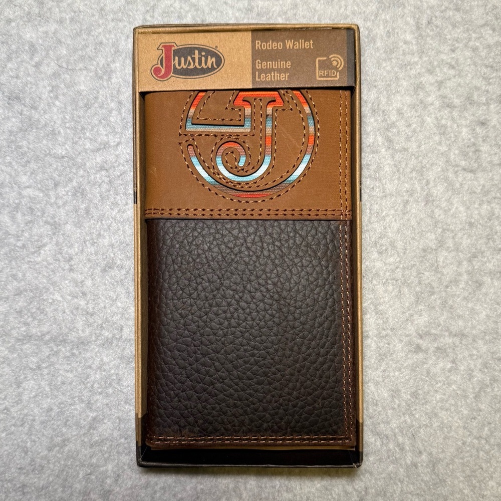 Justin Serape Rodeo Wallet RFID Protection Brown Genuine Leather